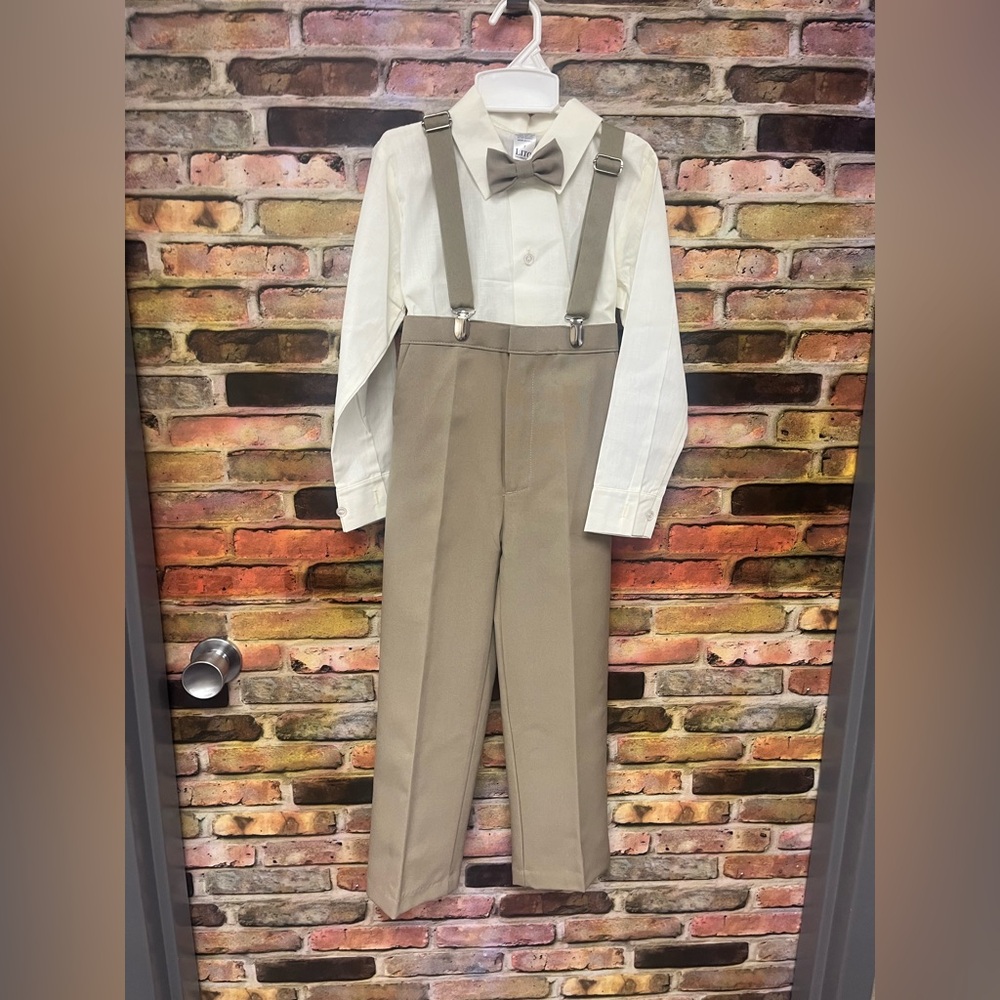 Kids Tan and White Matching Set with Bow Tie